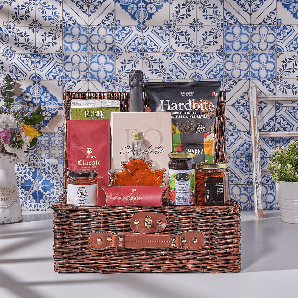 Champagne & Treats Basket, kosher gift, kosher, champagne gift, champagne, sparkling wine gift, sparkling wine, coffee gift, coffee, Canada delivery
