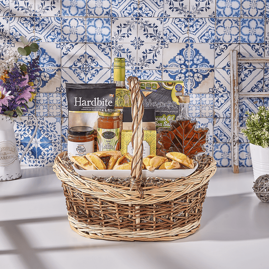 Classic Mishloach Manot, kosher wine gift, kosher wine, kosher gift, kosher, wine gift, wine, cookie gift, cookie, Canada delivery