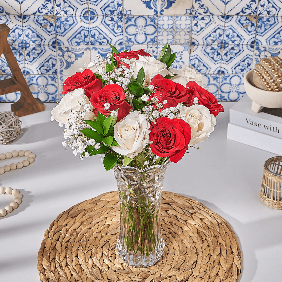 Dazzling Red & White Rose Bouquet, flower gift, flower, bouquet gift, bouquet, rose gift, rose, Canada delivery