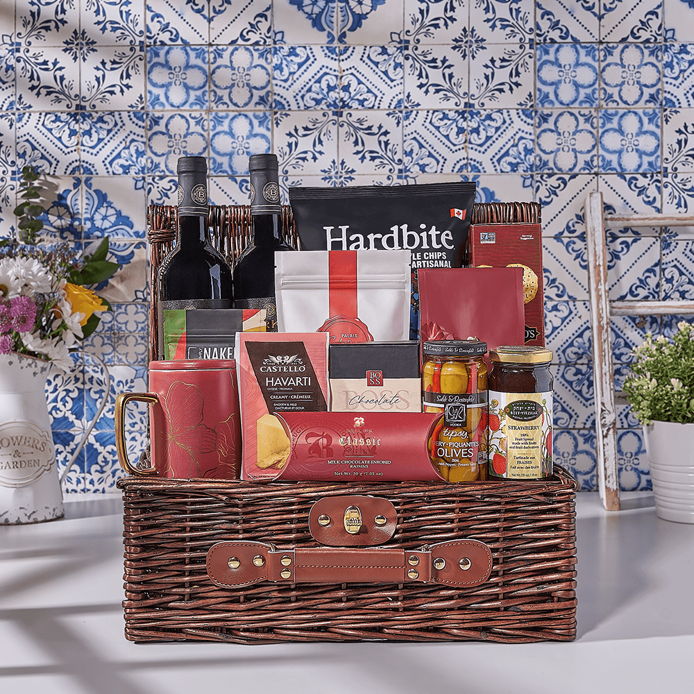 Deluxe Kosher Wine &amp; Snacking Basket, wine gift, wine, kosher gift, kosher, kosher wine gift, kosher wine, Canada delivery