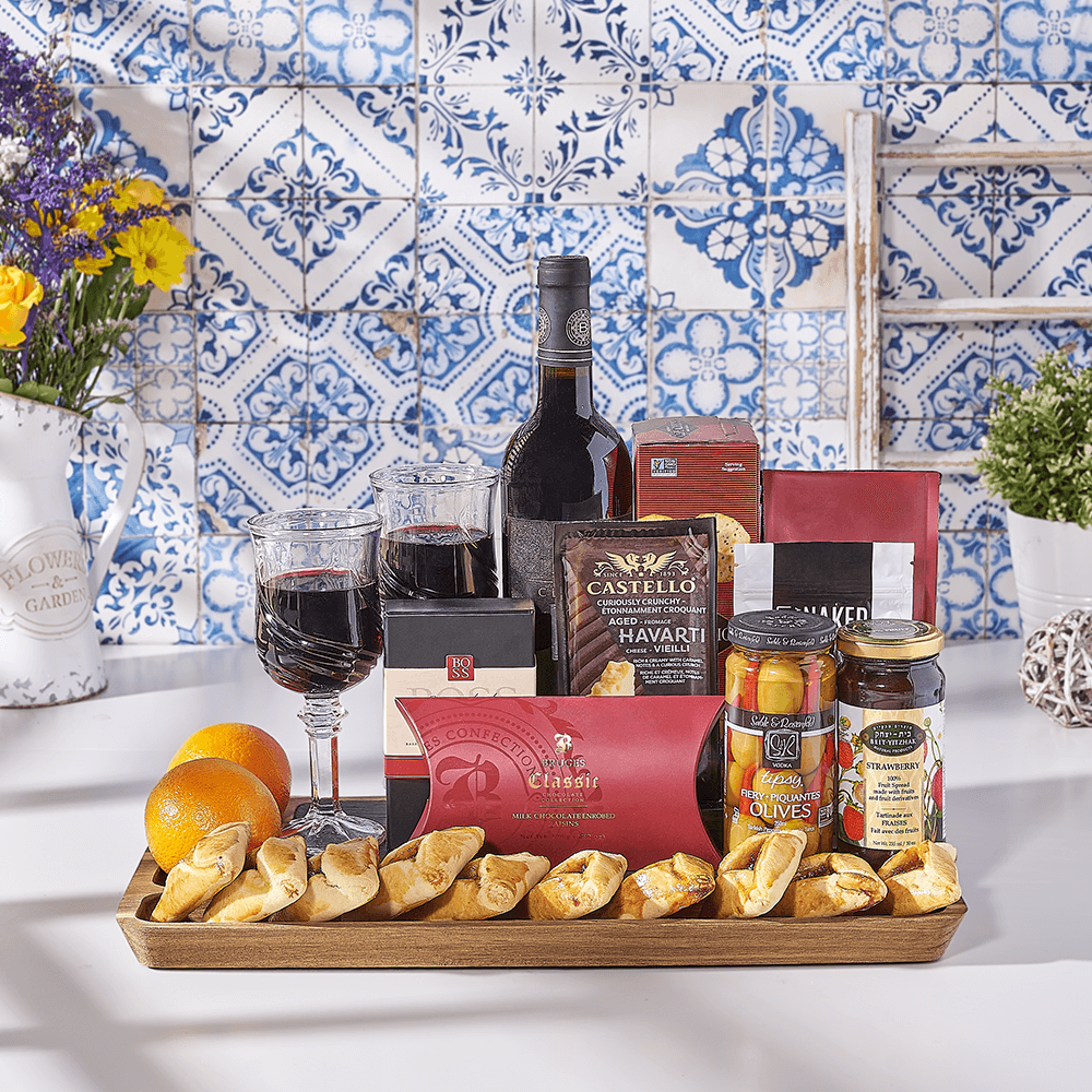 From Dawn to Dusk Purim Gift Basket, cookie gift, cookies, kosher gift, kosher, wine gift, wine, Canada delivery