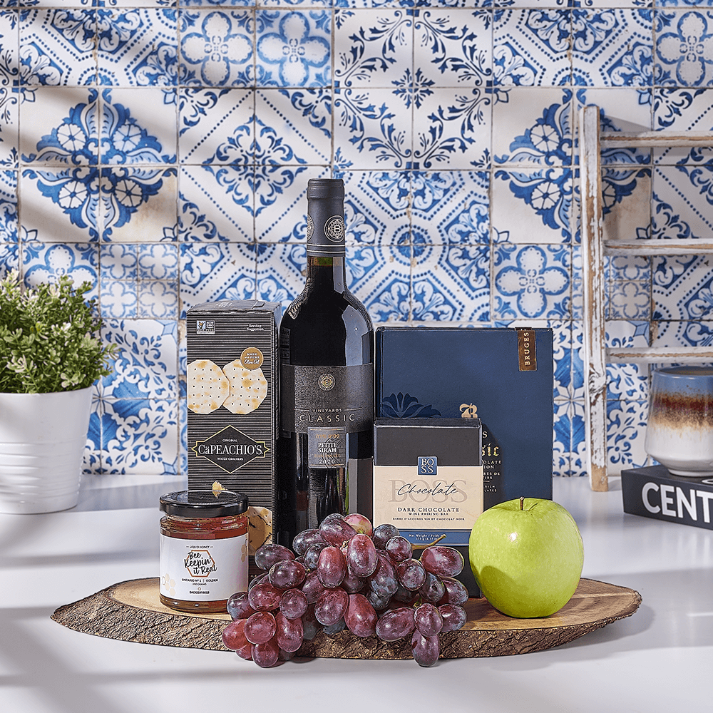 Gourmet Chocolates & Wine Gift Basket, wine gift, wine, kosher wine gift, kosher wine, kosher gift, kosher, Canada delivery