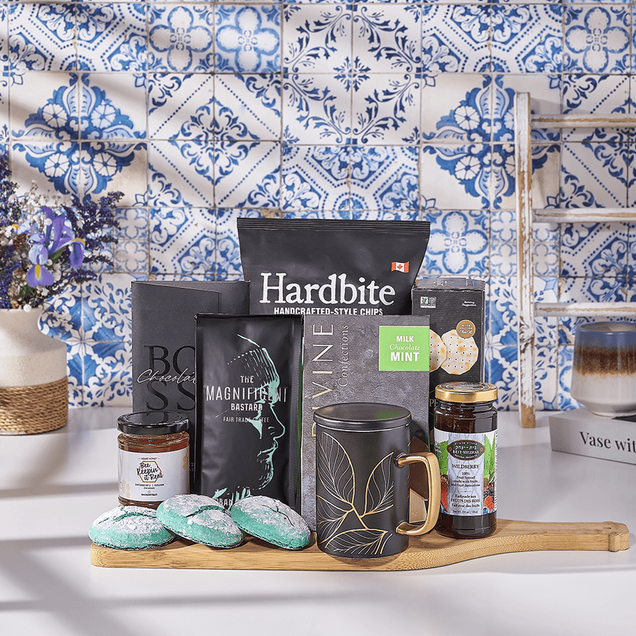 Hanukkah Coffee & Snacks Gift Basket, kosher gift, kosher, coffee gift, coffee, chocolate gift, chocolate, Canada delivery