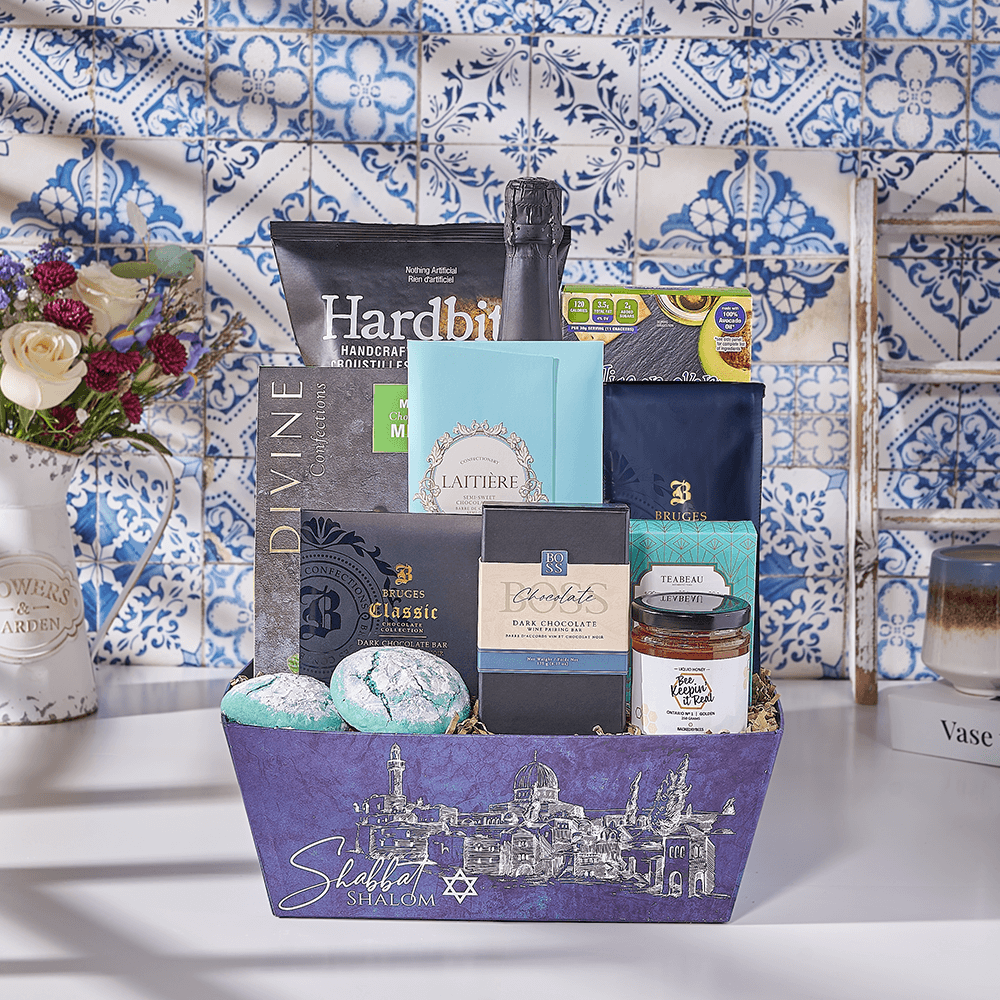 Hanukkah Cookie Celebration Basket, kosher gift, kosher, sparkling wine gift, sparkling wine, champagne gift, champagne, cookie gift, cookie, Canada delivery