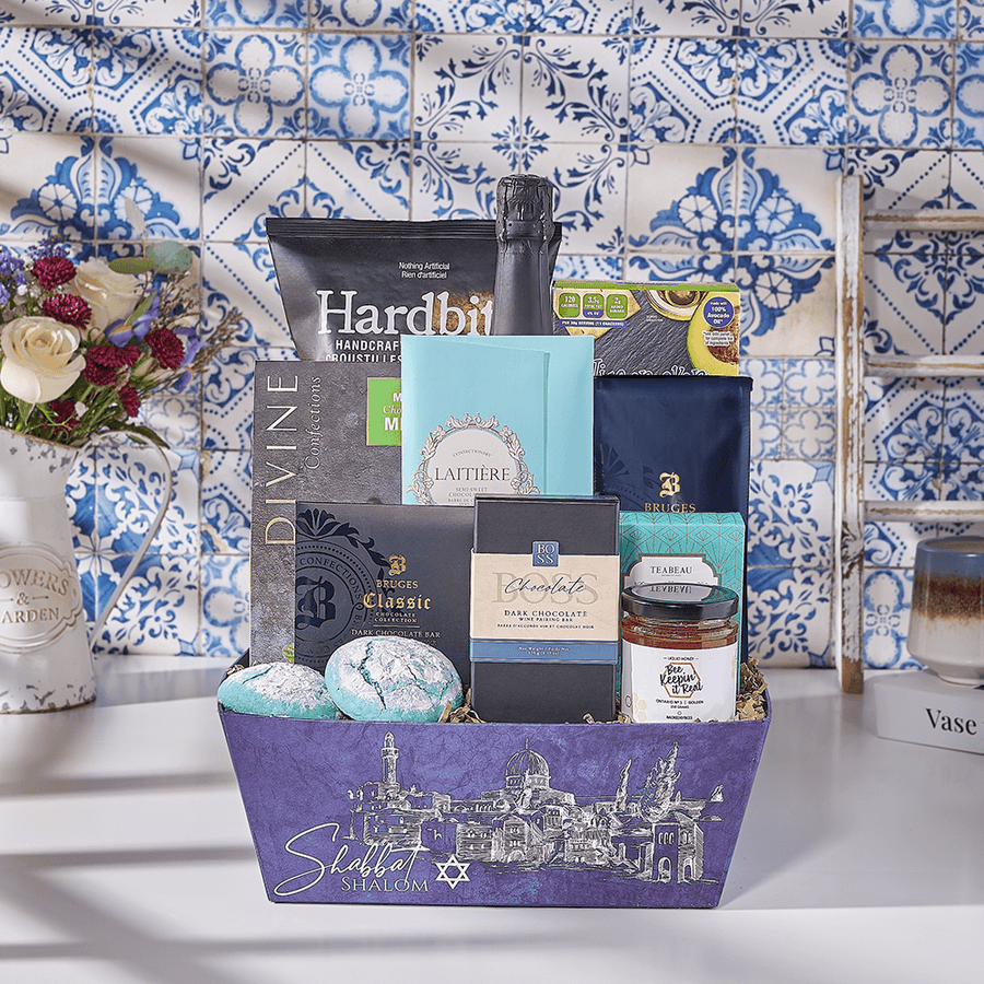 Hanukkah Cookie Celebration Basket, kosher gift, kosher, sparkling wine gift, sparkling wine, champagne gift, champagne, cookie gift, cookie, Canada delivery