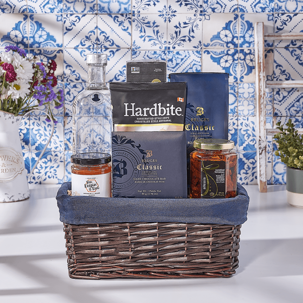 Happy Hanukkah Liquor Gift Basket, liquor gift, liquor, kosher gift, kosher, coffee gift, coffee, Canada delivery