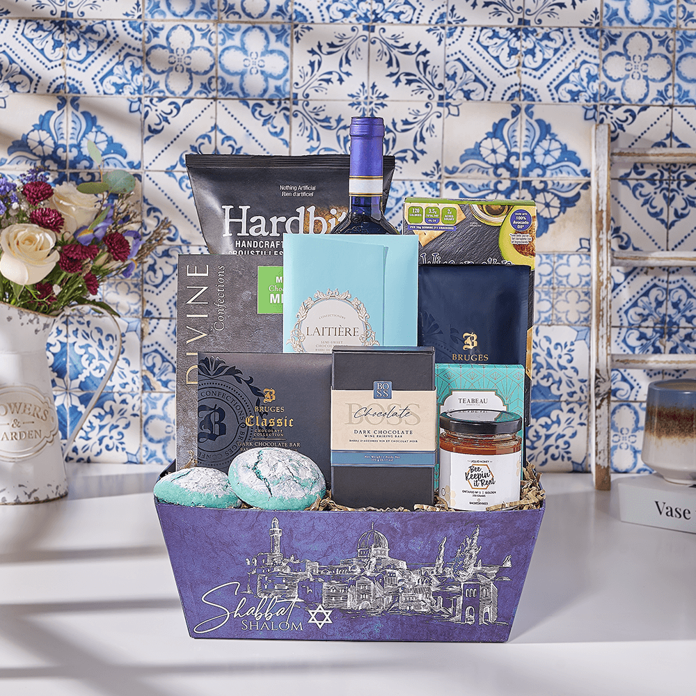 Happy Hanukkah Wine & Refreshment Gift, kosher gift, kosher, wine gift, wine, cookie gift, cookie, Canada delivery