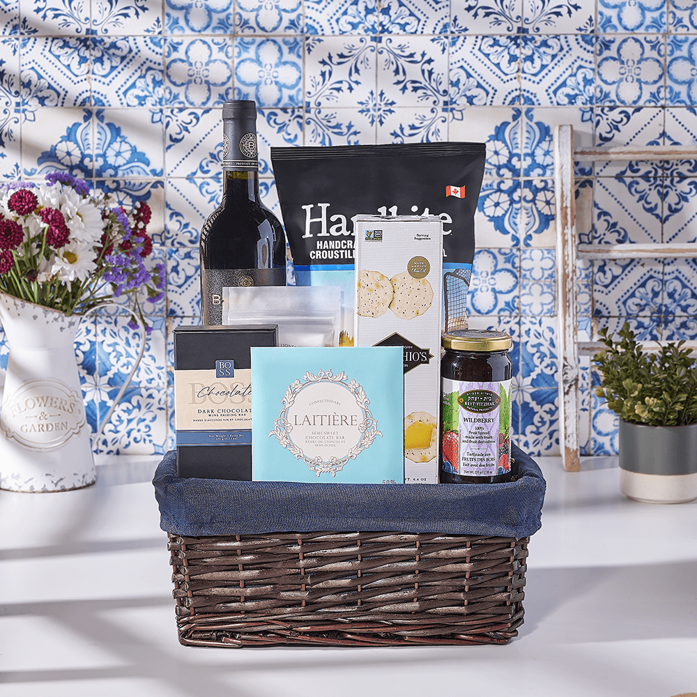 Happy Hanukkah Wine &amp; Treats Basket, kosher wine gift, kosher wine, kosher gift, kosher, wine gift, wine, Canada delivery