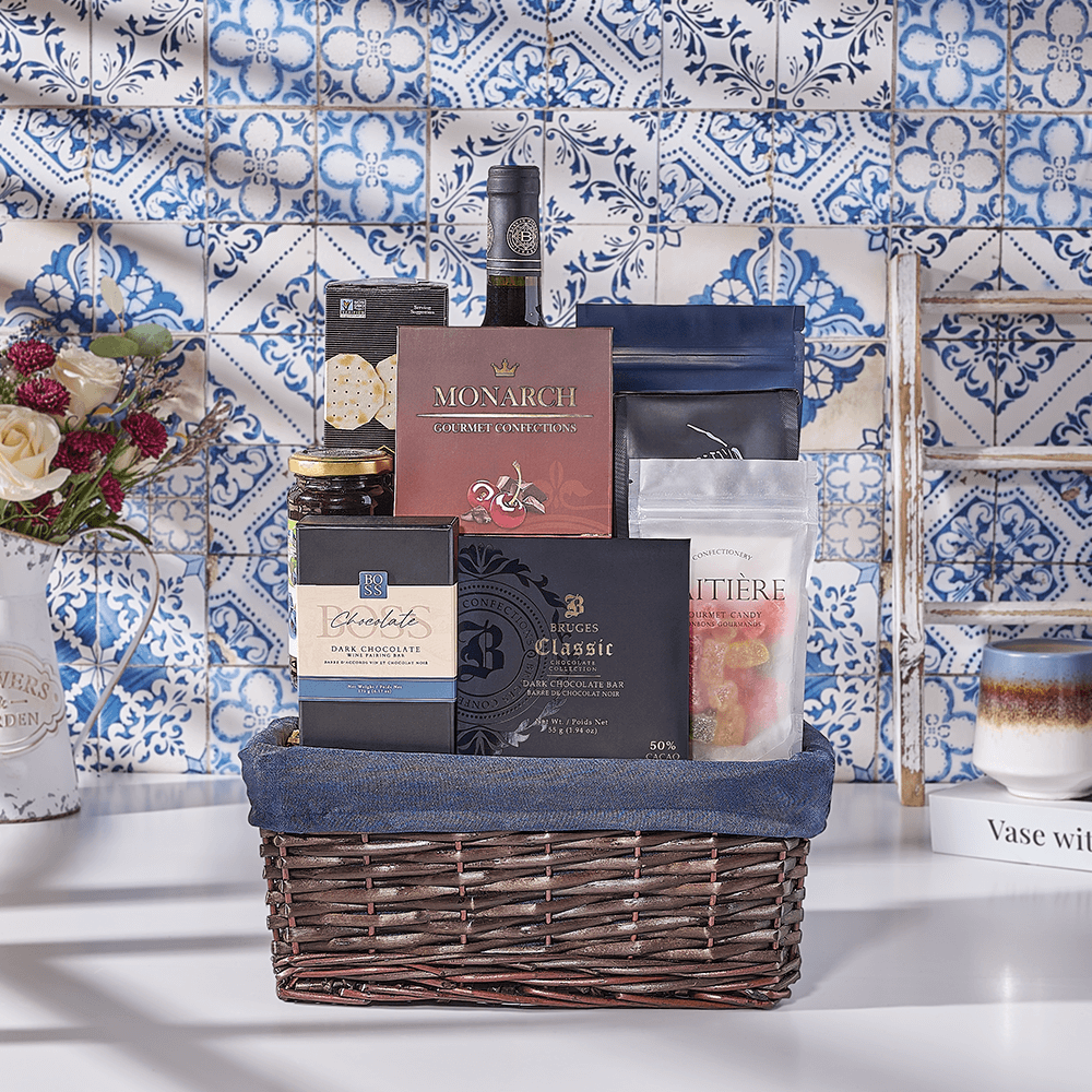 Kosher Chocolate & Wine Gift Basket, kosher gift, kosher, wine gift, wine, chocolate gift, chocolate, Canada delivery