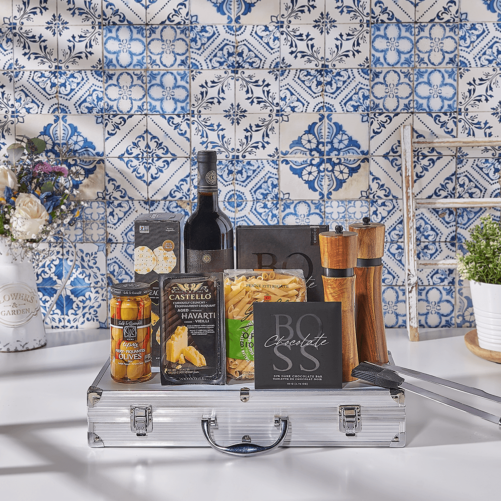 Close-up detail of premium kosher gift basket presentation