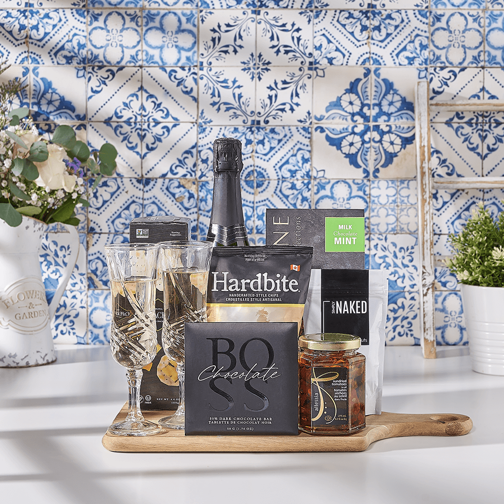 Little Snacker Kosher Platter With Champagne, kosher champagne gift, kosher champagne, kosher gift, kosher, champagne gift, champagne, sparkling wine gift, sparkling wine, Canada delivery