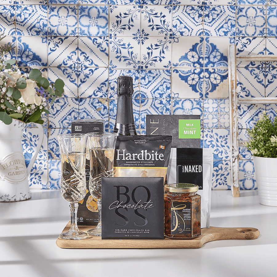 Little Snacker Kosher Platter With Champagne, kosher champagne gift, kosher champagne, kosher gift, kosher, champagne gift, champagne, sparkling wine gift, sparkling wine, Canada delivery