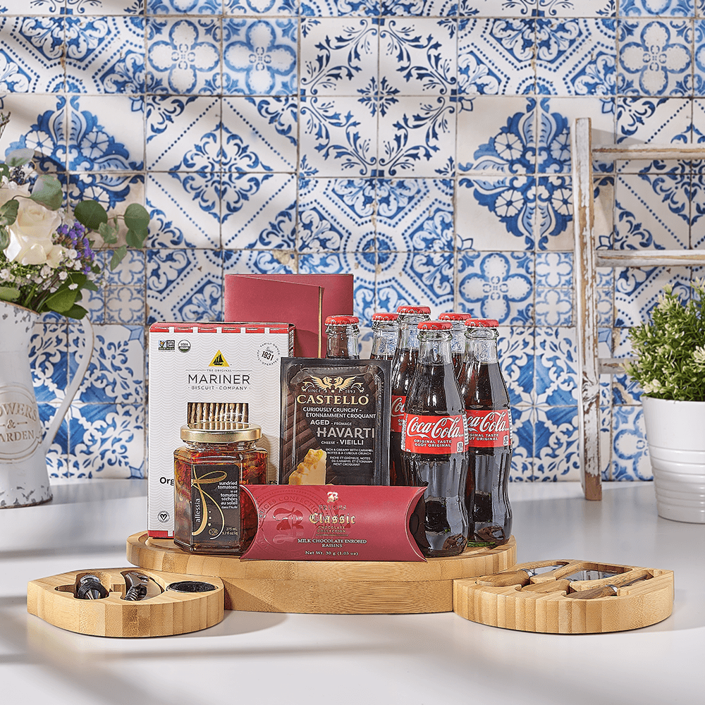 Marvelous Mensch Gift Basket, soda gift, soda, kosher gift, kosher, cheese board gift, cheese board, Canada delivery