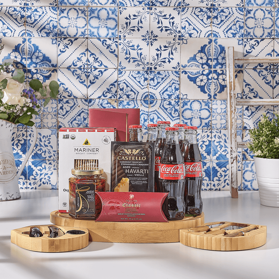 Marvelous Mensch Gift Basket, soda gift, soda, kosher gift, kosher, cheese board gift, cheese board, Canada delivery