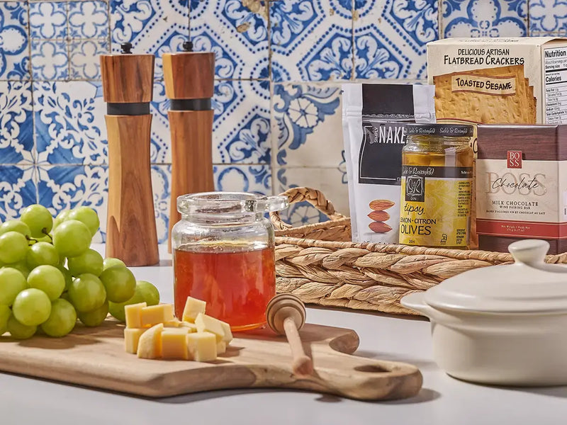 Kosher gourmet gift basket with artisan foods