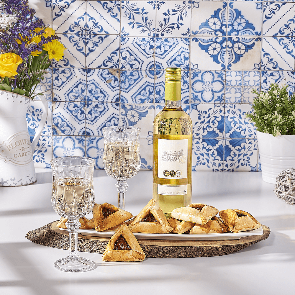 Purim Cookies &amp; Wine Gift Basket, kosher wine gift, kosher wine, kosher gift, kosher, wine gift, wine, Canada delivery