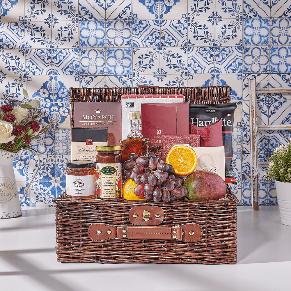 The Sweet All Kosher Gift Basket, chocolate gift, chocolate, kosher gift, kosher, fruit gift, fruit, Canada delivery