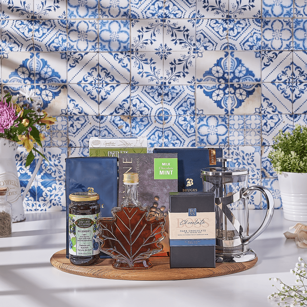 Warm Comforts Tray, chocolate gift, chocolate, coffee gift, coffee, kosher gift, kosher, Canada delivery